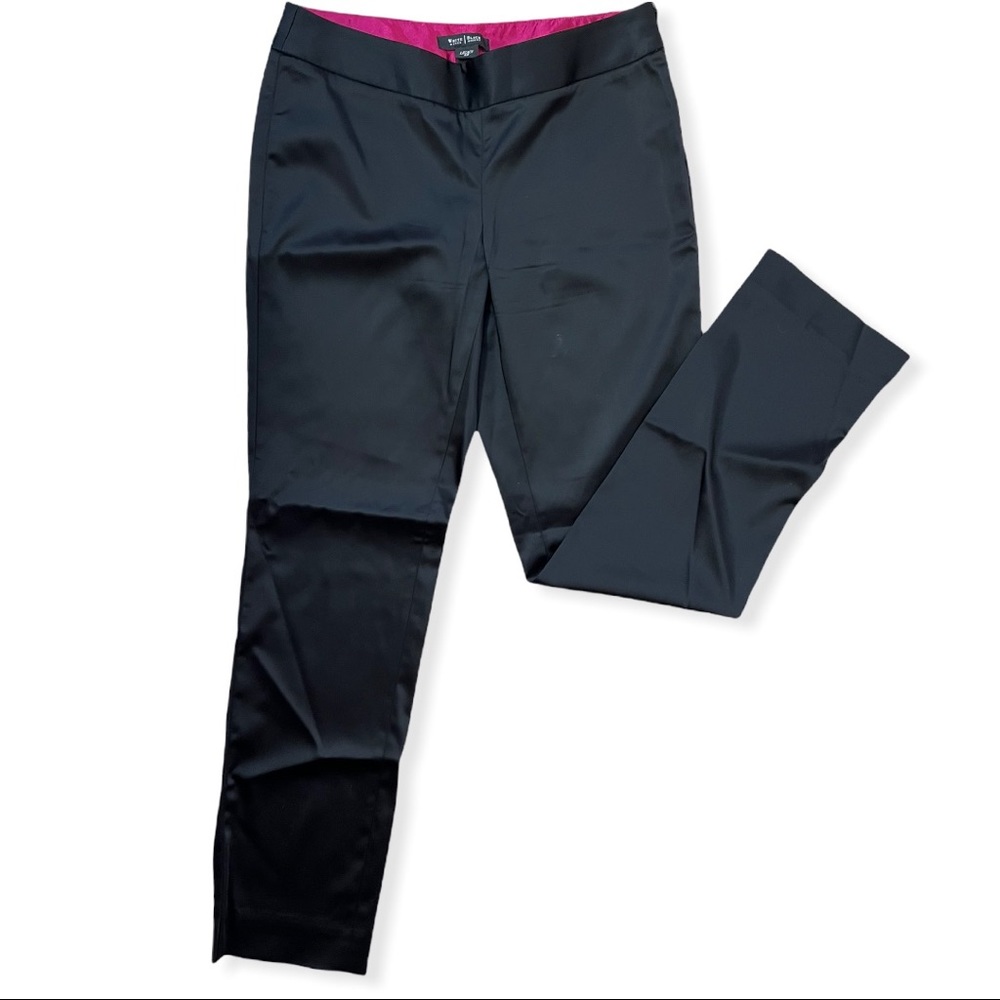 Black Satin "Legacy" Pants from WHBM, Straight Leg, Holiday Dress Pants Size 8R - Picture 2 of 6